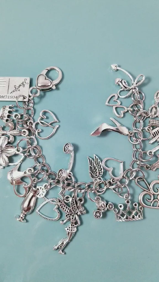 Whimsical Wonderland 7.5" Charm Bracelet - Stainless Steel with Mixed Metal Charms