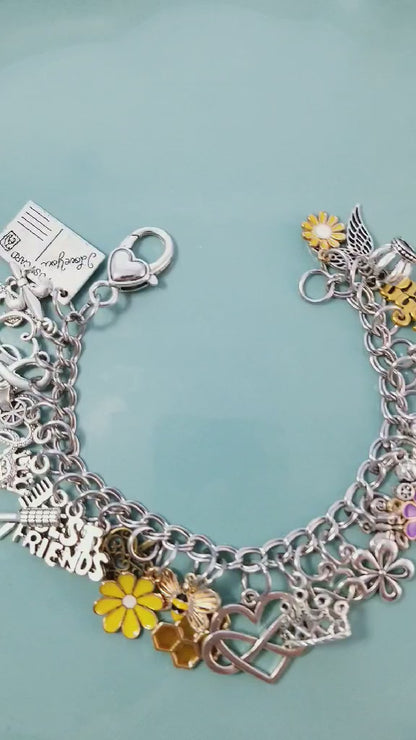 Chunky Charm Bracelet 8.5" - Loaded Stainless Steel Double Link