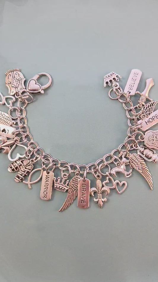 Size 7 Armor of God /Chunky Charm Bracelet /Silver Bracelet with Lots of Charms /Crown