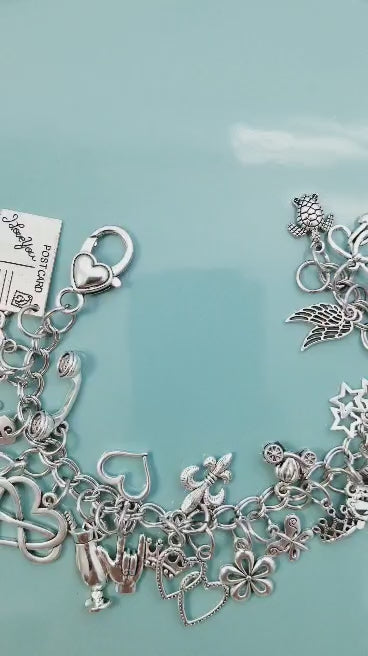 Princess Fairytale Charm Bracelet - Stainless Steel Double Link Chain Size 8.5