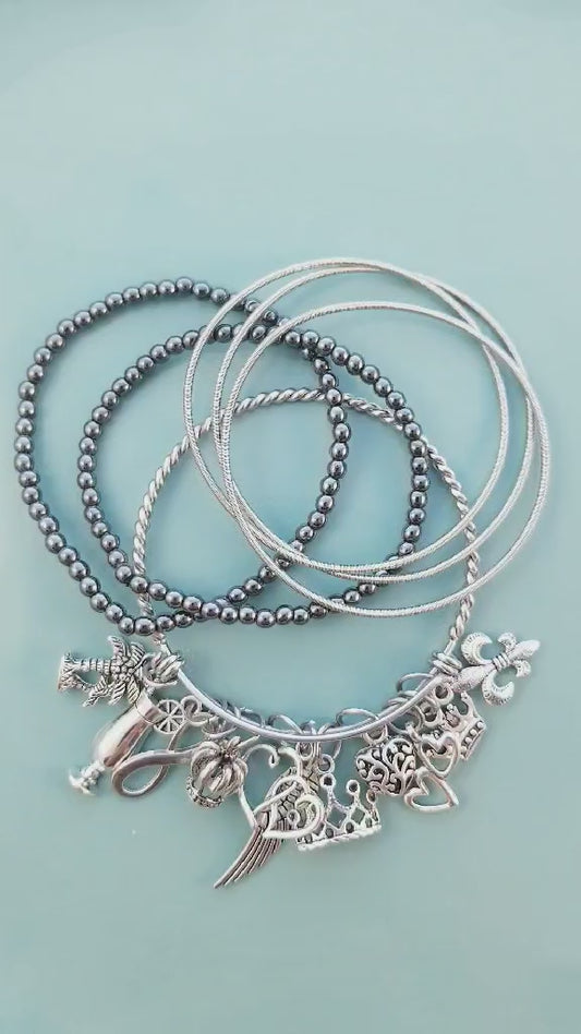 Chunky Charm Bracelet /Wire Bangle /Twisted Rope Bangle /Expandable /OSFM