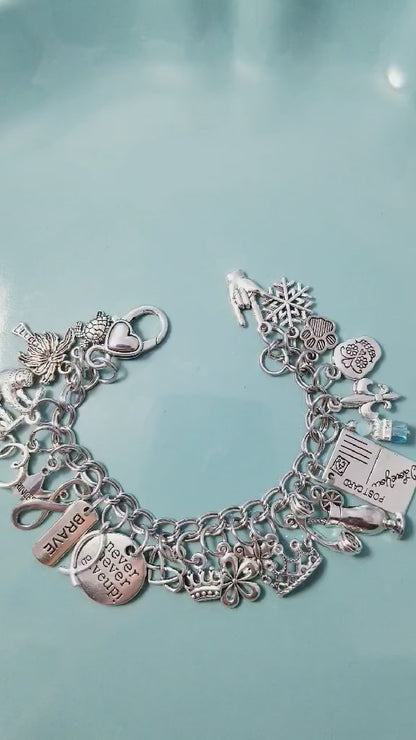 Chunky Charm Bracelet - Inspirational & Whimsical Mixed Charms I Love You Hand 7 Inch