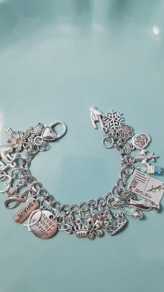 Chunky Charm Bracelet - Inspirational & Whimsical Mixed Charms I Love You Hand 7 Inch