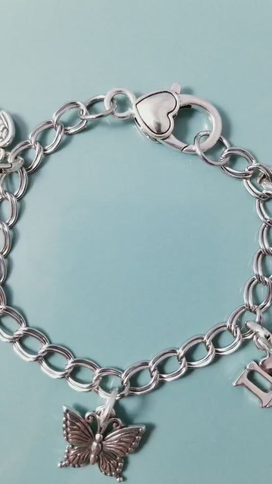 7.5 Inch Chunky Charm Bracelet - Silver Charm Bracelet - 925 SS Texas Love Collection