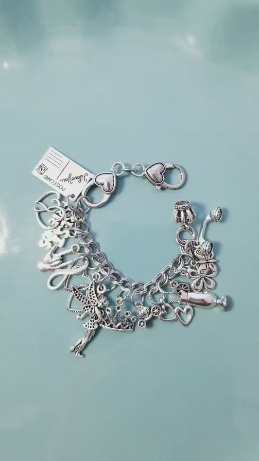 Chunky Charm Bracelet 6 Inch - Disney Inspired Double Heart Lobster Clasp with Best Friends & I Love You Charms