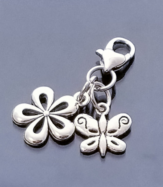 Butterfly and Flower on Heart Lobster Charm