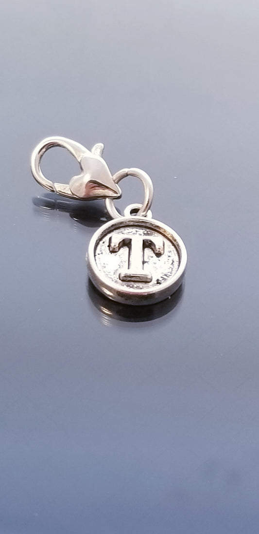 Letter T on Heart Lobster Clasp Charm