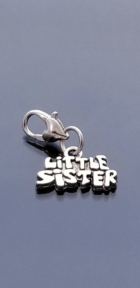 Little Sister Charm /Heart Lobster Clasp /Clip On Charm /European Beads