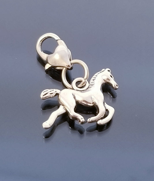 Horse Charm Heart Lobster Clip On for Bracelet Bangle Necklace