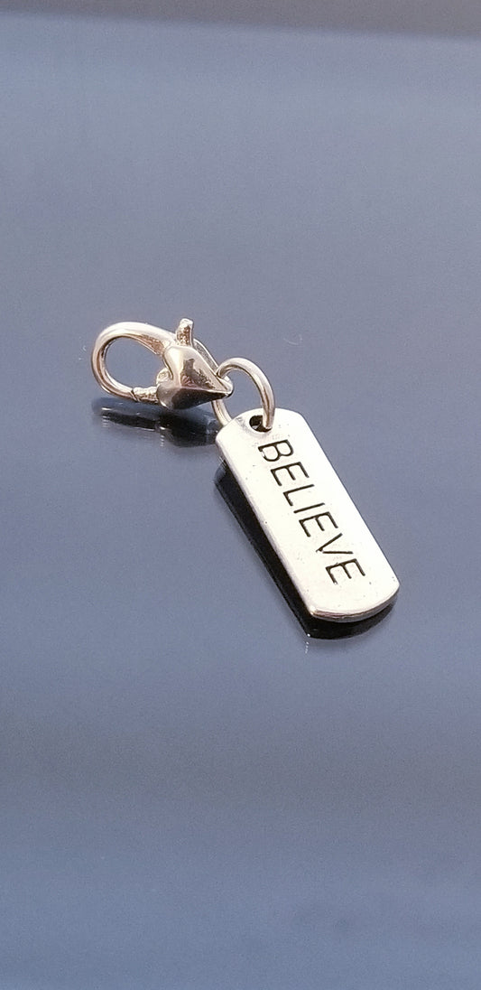 Believe Charm with Heart Lobster Clasp - Inspirational Alloy Metal Jewelry